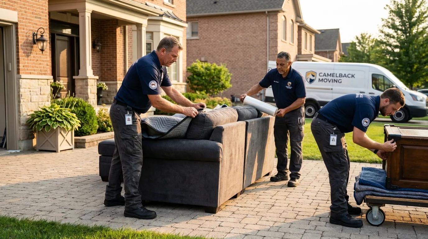 Large estate moving crew wrapping furniture in Plattsburgh, NY
