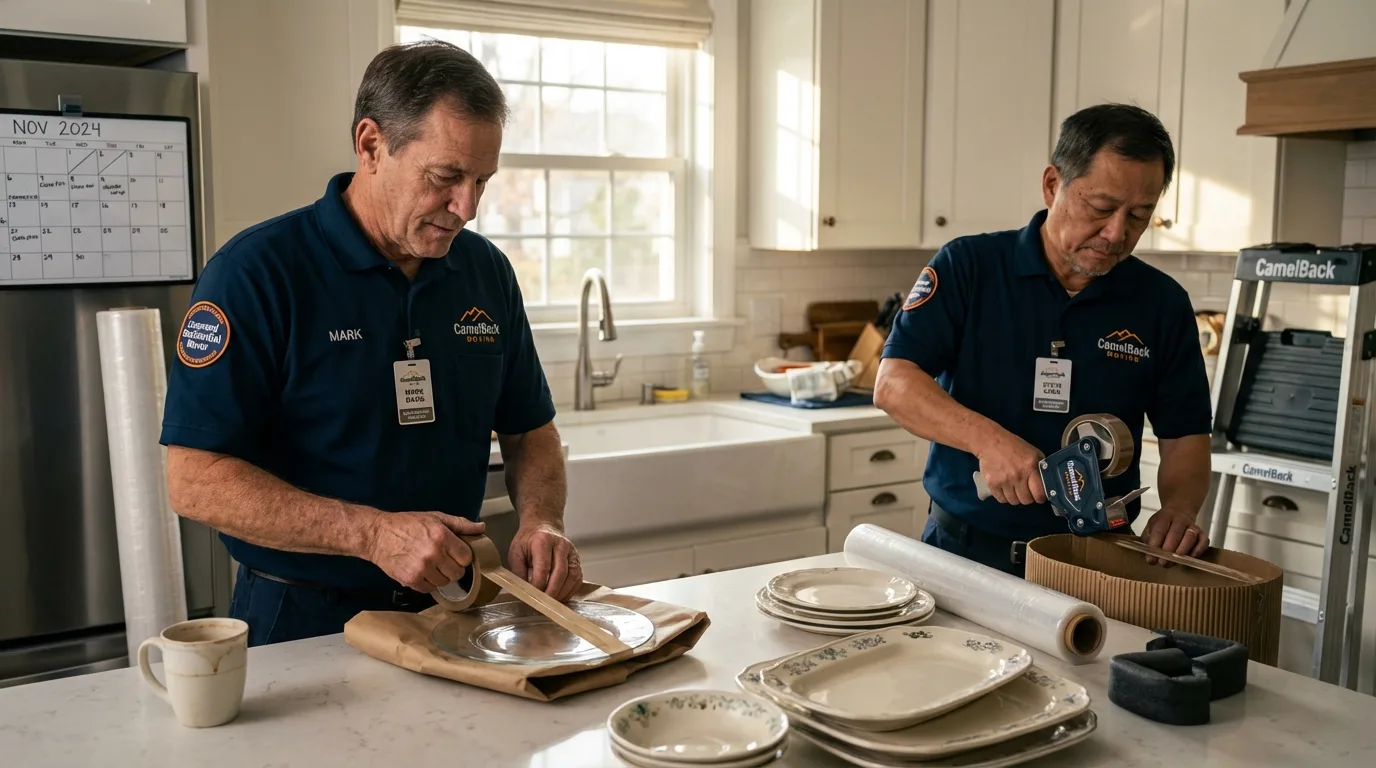 Professional crew packing kitchen dishware in Plattsburgh, NY